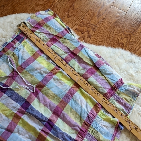 TOMMY HILFIGER colourful plaid peasant blouse top women's large - Picture 4 of 9